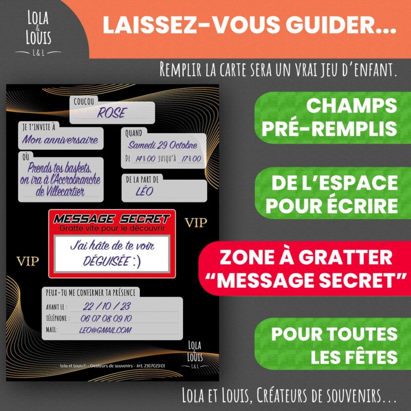 Carte invitation VIP à gratter – Lola & Louis - Verso