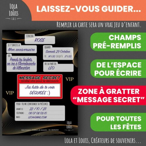 Carte invitation VIP à gratter – Lola & Louis - Verso