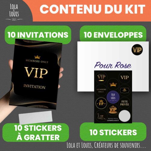 Carte invitation VIP à gratter – Lola & Louis - Contenu du kit