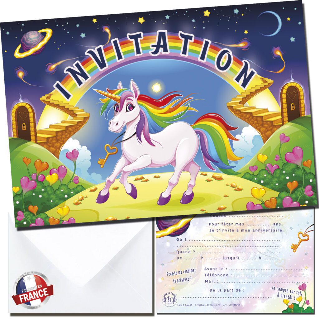 carte invitation licorne fille – aperçu du kit