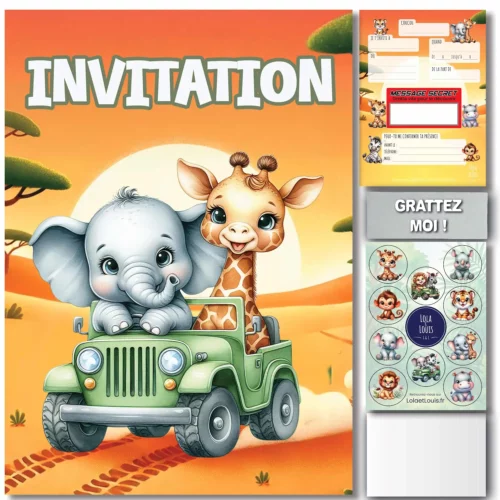 Kit invitation animaux safari Lola et Louis - produit