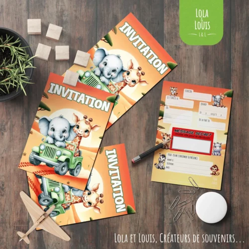 Kit invitation animaux safari Lola et Louis – Mock Kit invitation animaux safari Lola et Louis - Mock